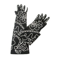 Armani Black Stretch GLoves with White Embroidery