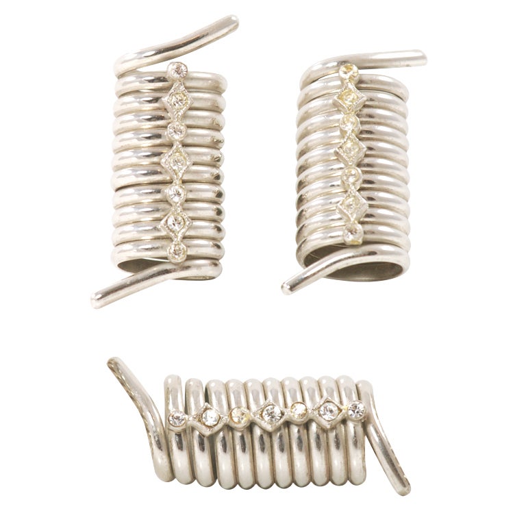 Coil with Antique Rhinestone Settings Earrings and Brooch