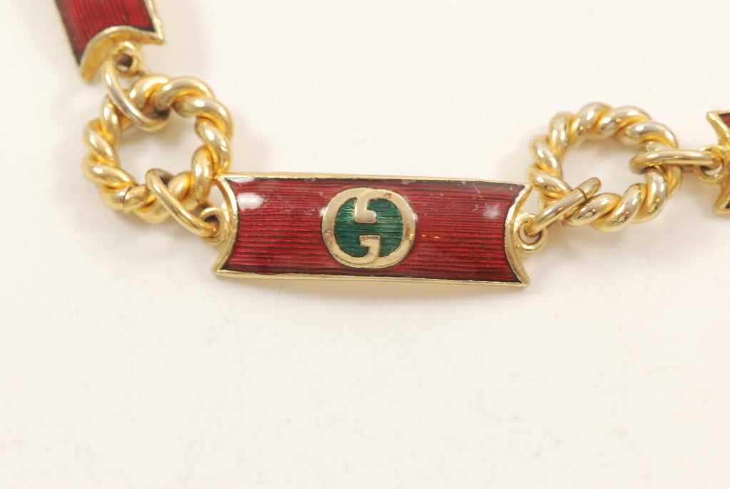 Women's Vintage Gucci Enamel and Chain Link Necklace