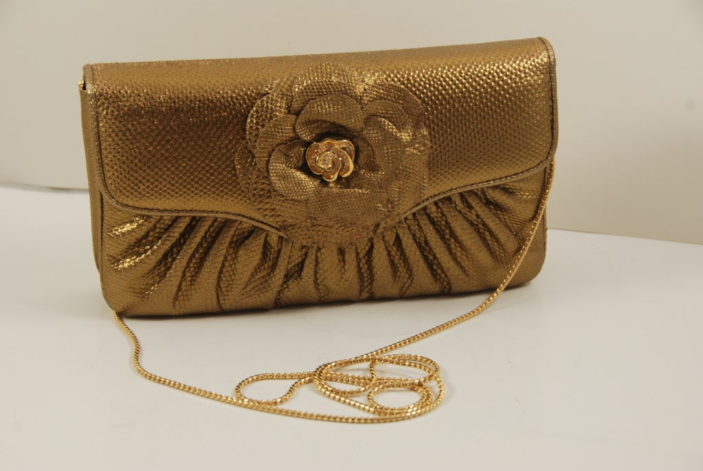 Women's Judith Leiber Bronze Karung Clutch/Shoulder Bag For Sale