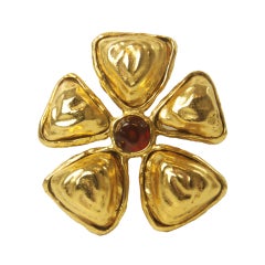 Chanel Flower Brooch with Girpoix Red Center