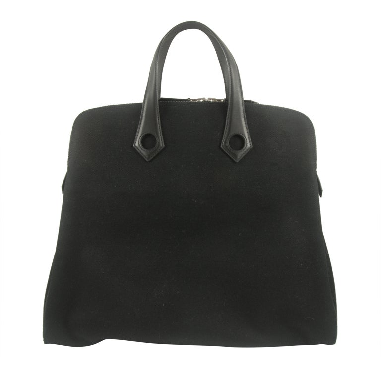 Hermes Toile and Leather Black Briefcase