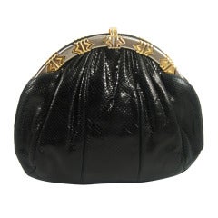 Leiber Black Karung Handbag with Gold & Silver Deco Style Frame