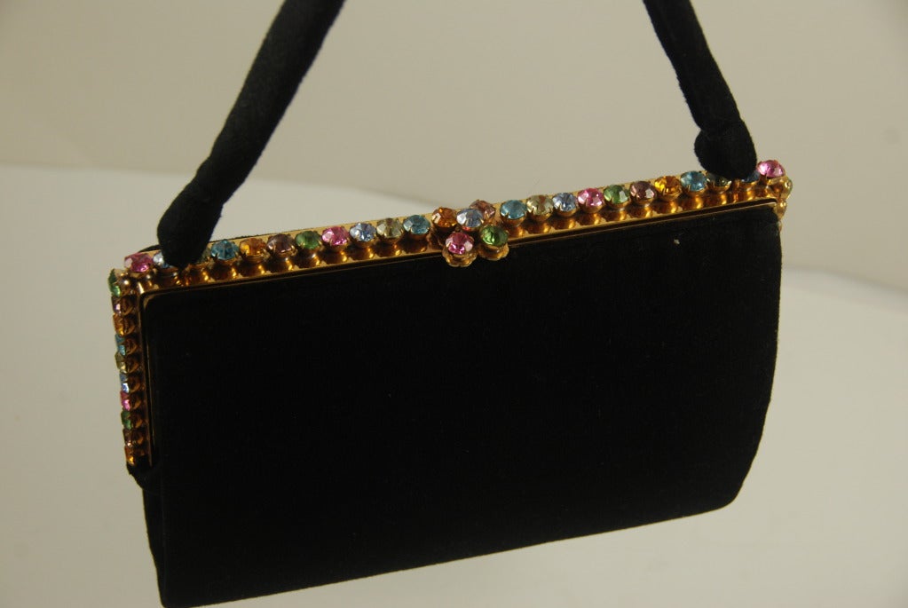 Black Felt Josef Evening Bag with Jeweled Frame In Excellent Condition For Sale In New York, NY