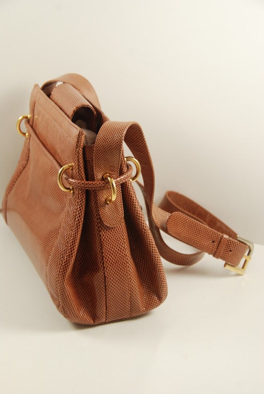 1980's Judith  Leiber Mocha Colored Karung Shoulder Bag In Excellent Condition For Sale In New York, NY