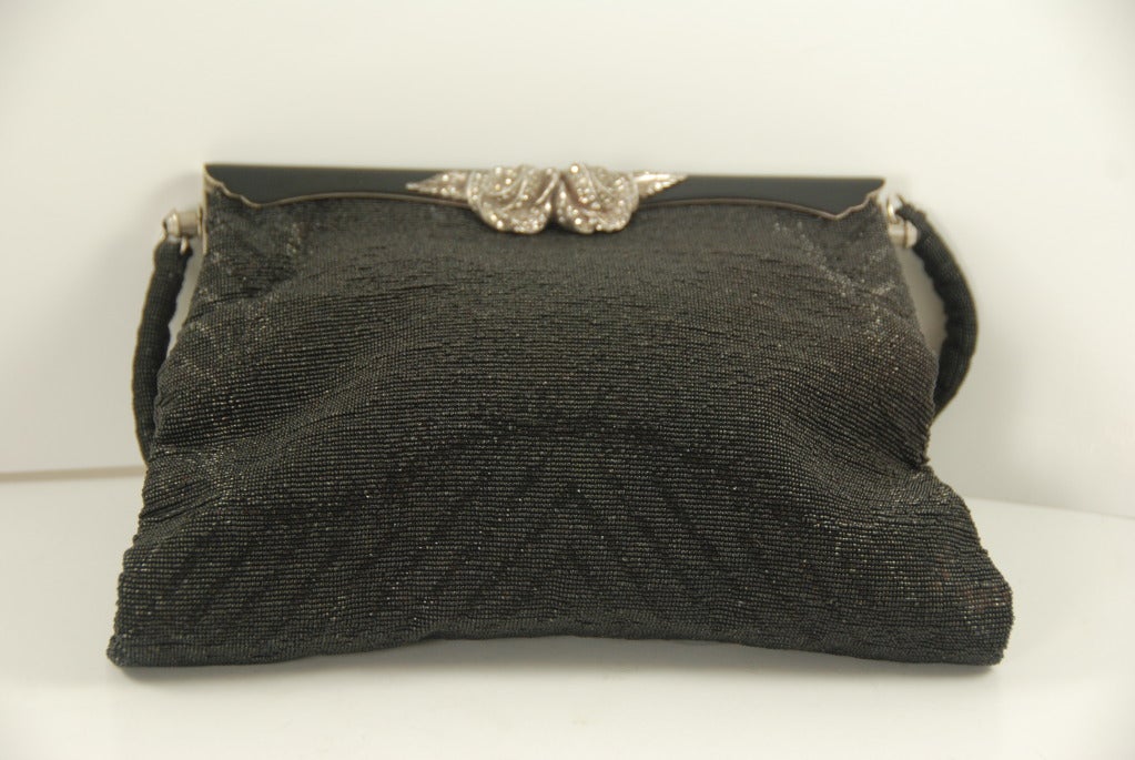 Women's Vintage French Black Steel Beaded Evening Bag