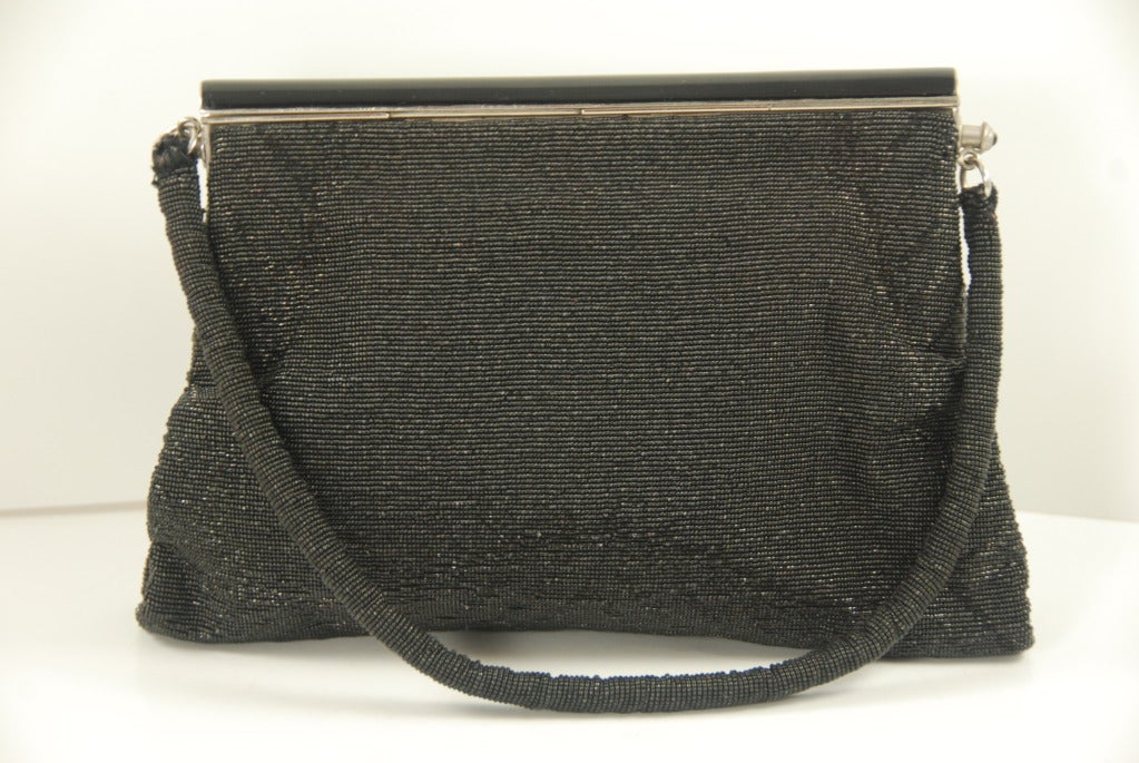 Vintage French Black Steel Beaded Evening Bag 1