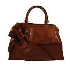 Large Valentino Brown Leather Stylized Gladstone Handbag