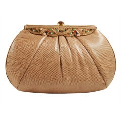 Judith Leiber Deco Style Karung Handbag with Semi Precious Stones