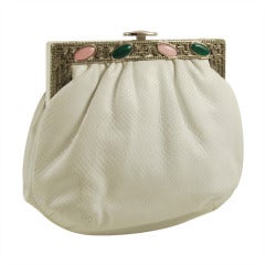 Judith Leiber White Karung Antique Style Jeweled Clutch
