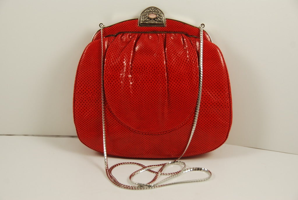 Women's 1980's Red Lizard Judith Leiber Handbag