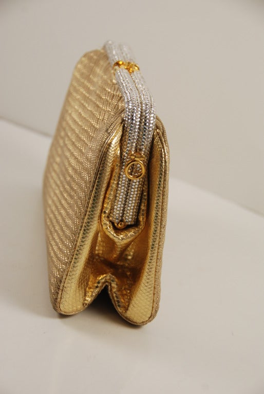 1980's Leiber Pleated Leather and Rhinestone Evening Bag