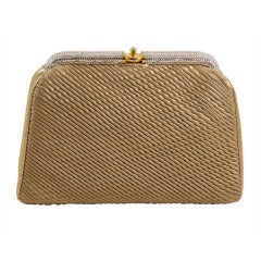 1980's Leiber Pleated Leather and Rhinestone Evening Bag