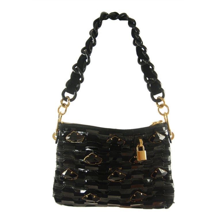 Marc Jacobs Patent Leather Cutwork, Suede and Jet Shoulder Bag For Sale