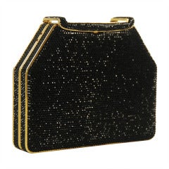 1980
s Judith Leiber Jet Black Rhinestone Minaudiere