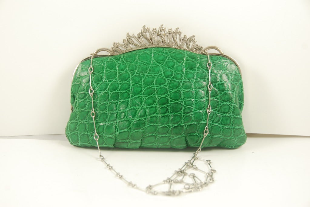 Women's Jacomo Green Alligator Handbag with Marcasite Frame