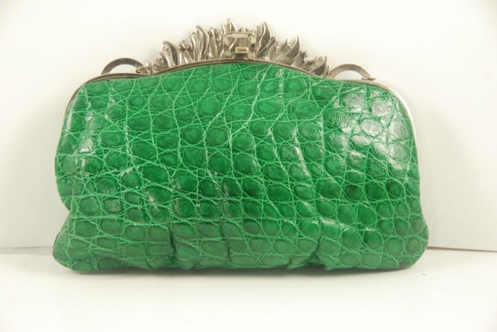 Jacomo Green Alligator Handbag with Marcasite Frame 1