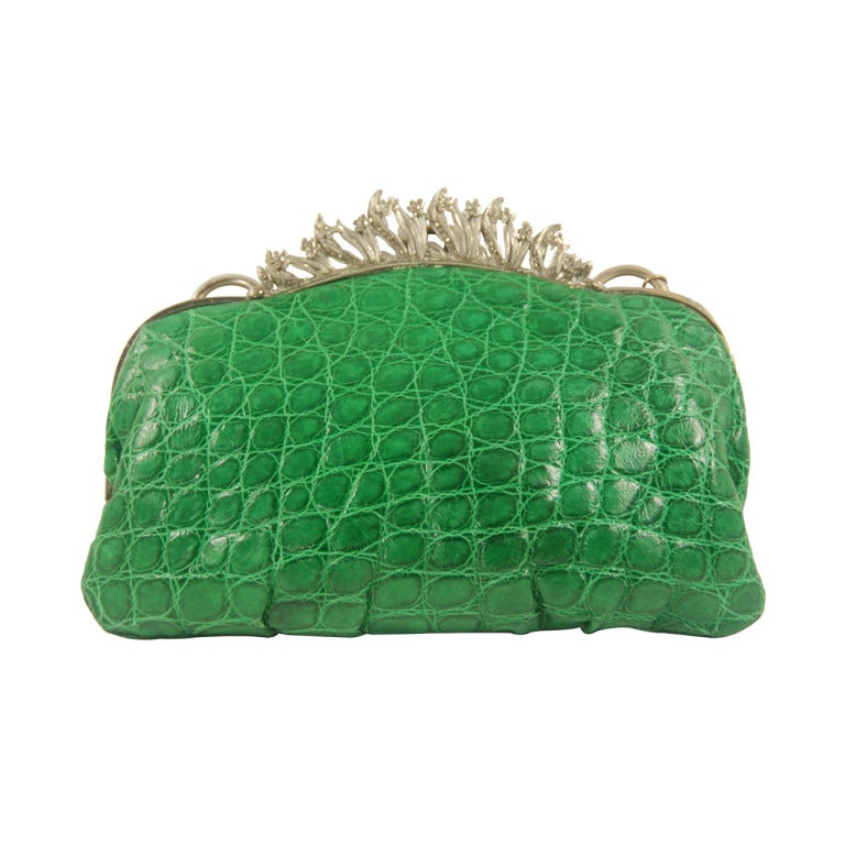 Jacomo Green Alligator Handbag with Marcasite Frame