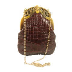 Vintage Jacomo Burgundy Alligator Handbag with Celluloid Frame