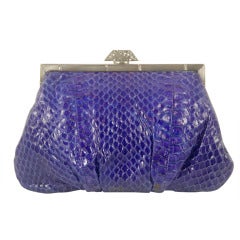 1980s Purple Python Jacomo Clutch with Sterling and Marcasite Frame