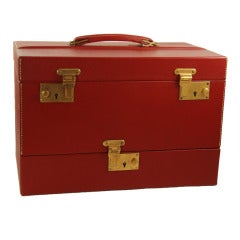 Vintage Red Leather Fitted Train Case