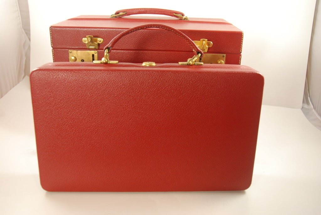 Women's or Men's Vintage Red Leather Fitted Train Case