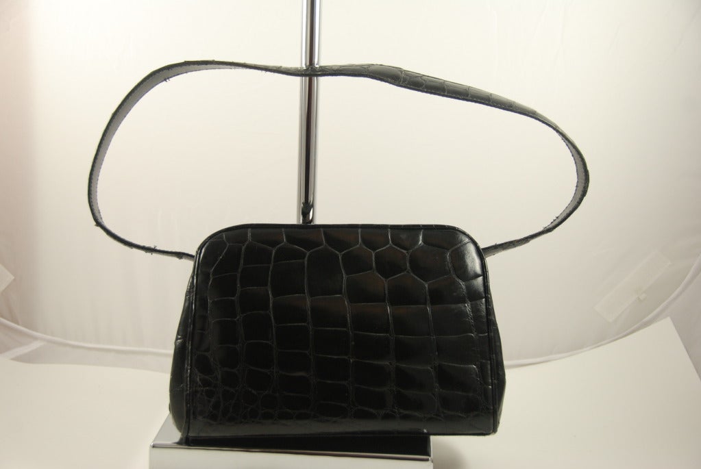 1990s Prada Black Alligator Shoulder Bag For Sale 1