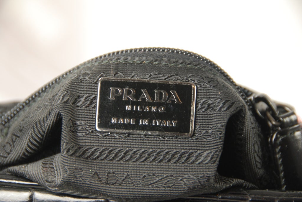 1990s Prada Black Alligator Shoulder Bag For Sale 2