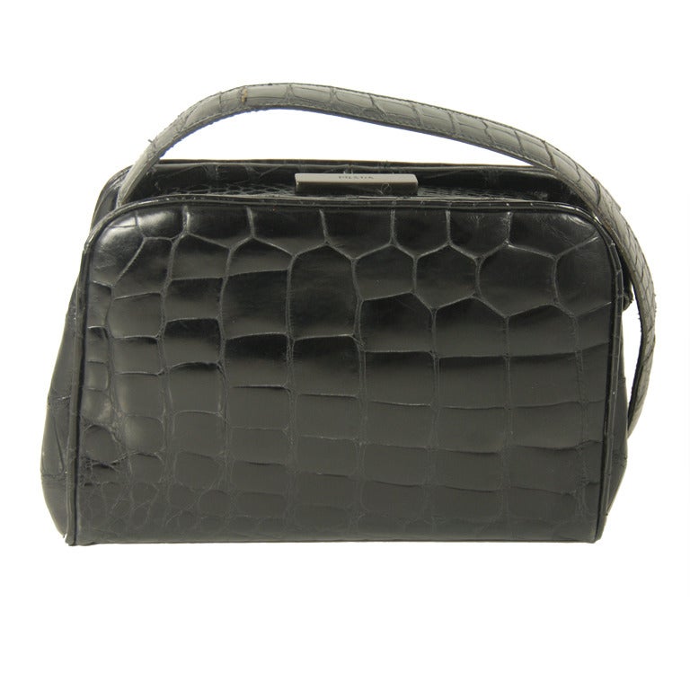 1990s Prada Black Alligator Shoulder Bag For Sale