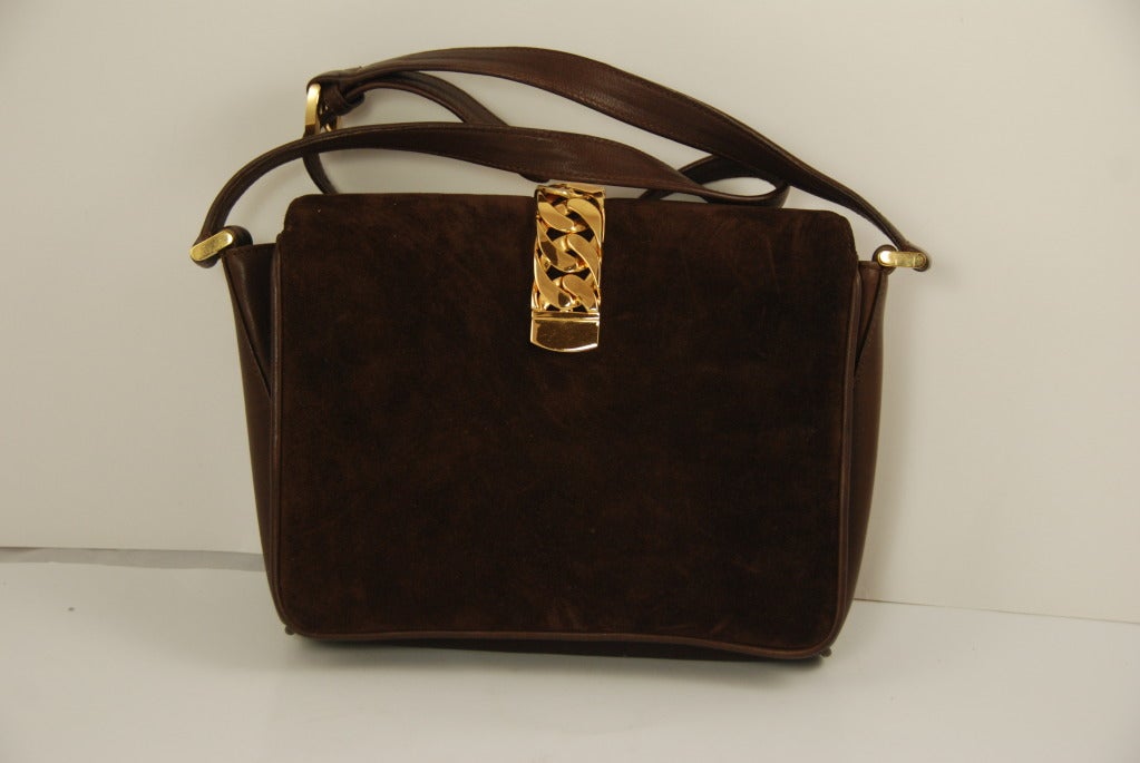 Black 1970s Brown Suede Gucci Shoulder Bag For Sale