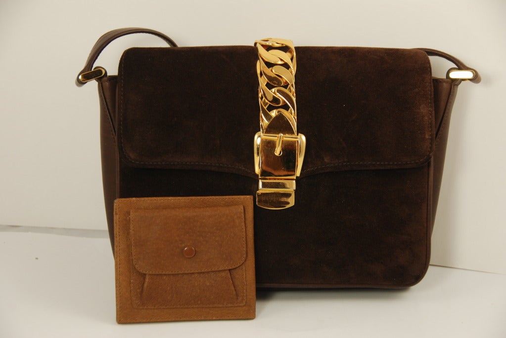 Women's 1970s Brown Suede Gucci Shoulder Bag For Sale