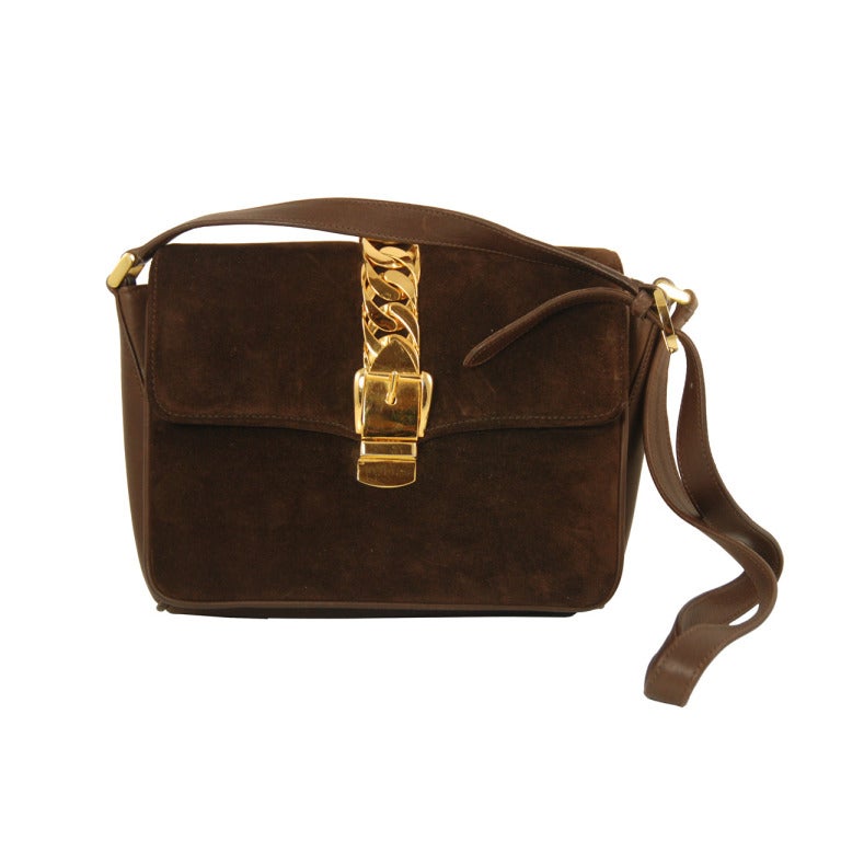 1970s Brown Suede Gucci Shoulder Bag For Sale