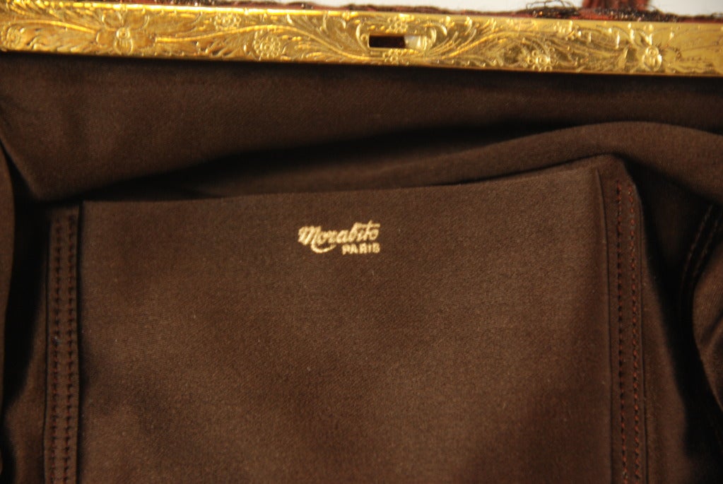 Vintage Morabito Satin Evening Bag with Rhinestone Clasp and Frame In Excellent Condition In New York, NY