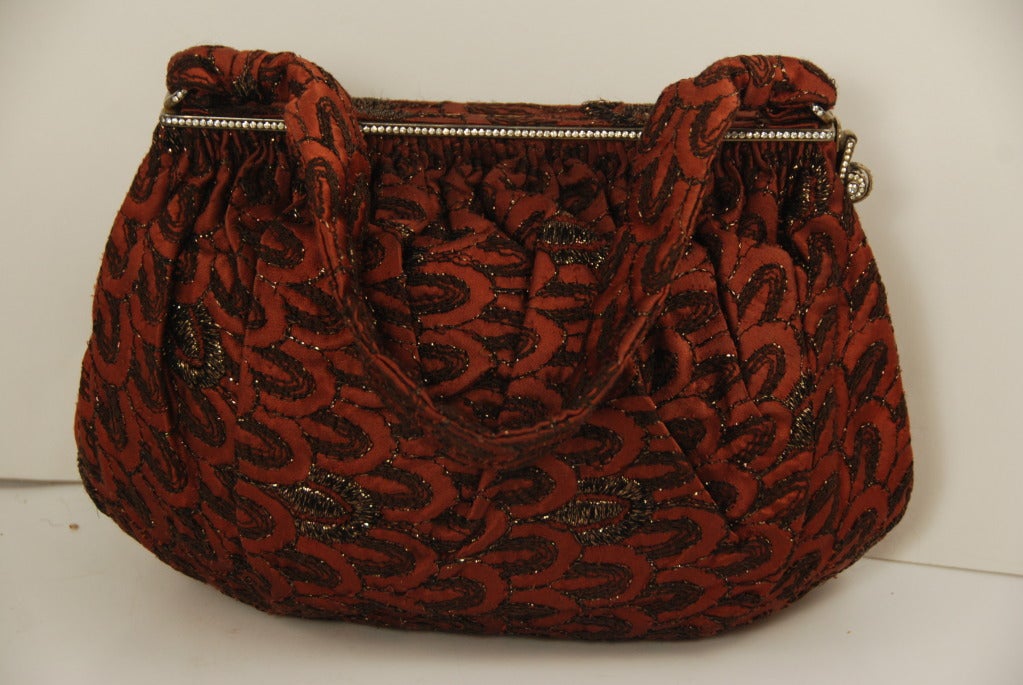 Women's Vintage Morabito Satin Evening Bag with Rhinestone Clasp and Frame