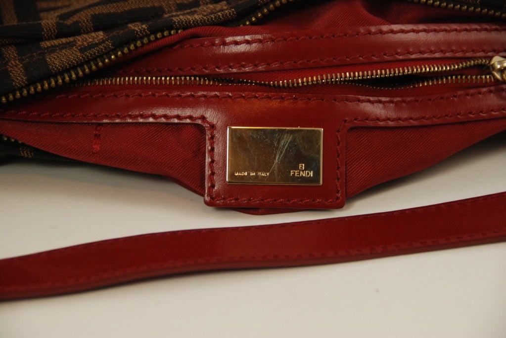 Fendi Zucca Handbag with Red Leather Trim For Sale 1