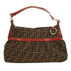 Fendi Zucca Handbag with Red Leather Trim
