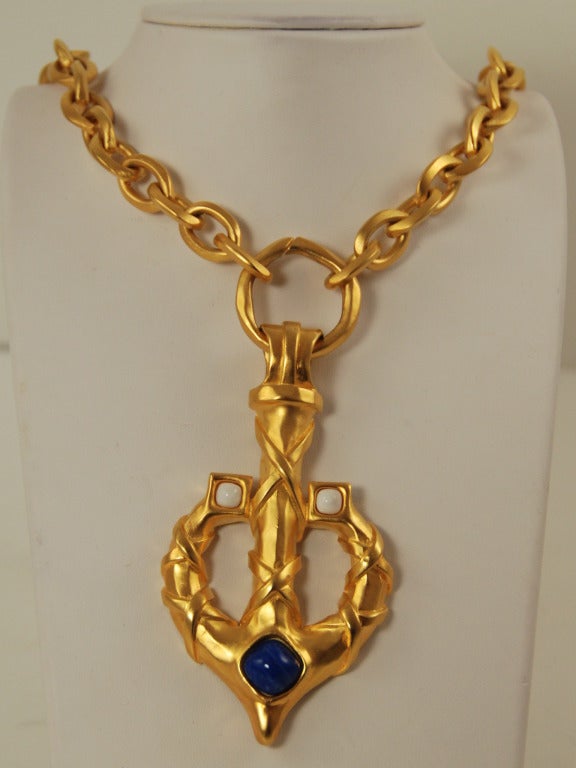 Karl Lagerfeld heavy gold chain necklace with stylized anchor pendant. The pendant measures 4