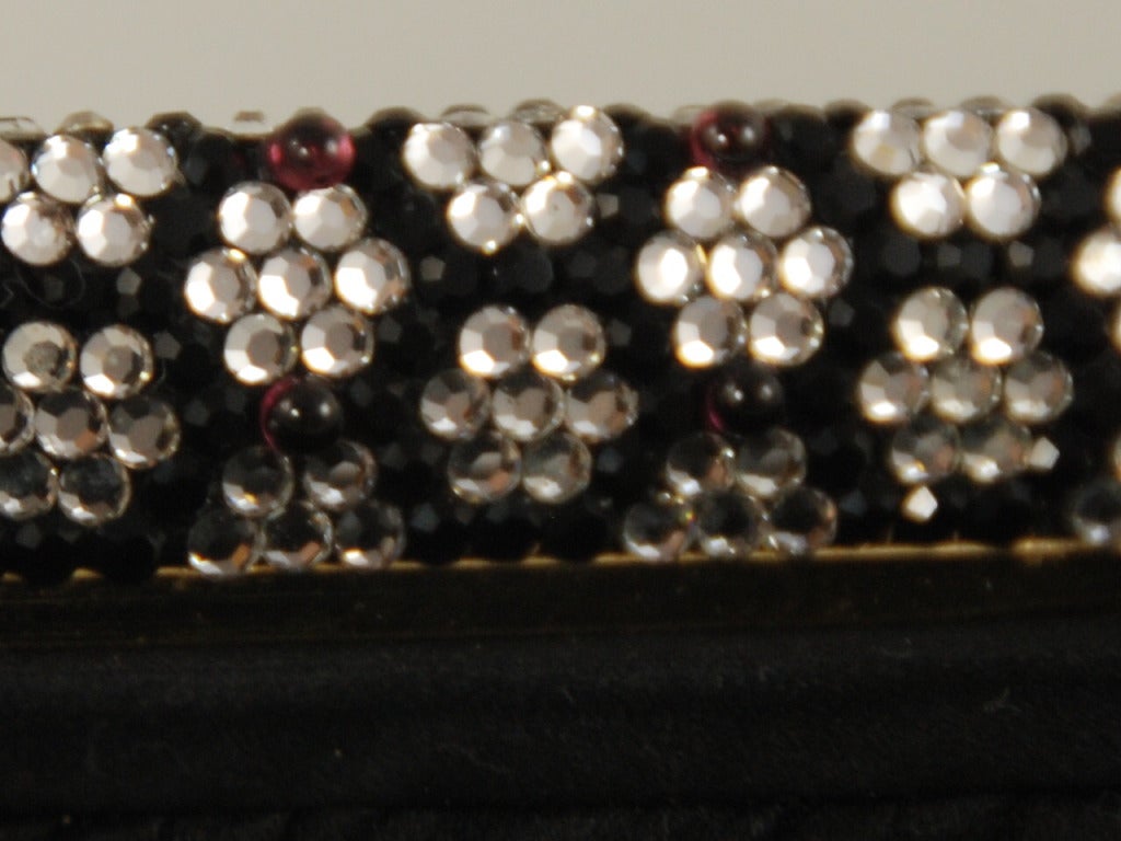 Vintage Judith Leiber Black Satin Evening Bag with Rhinestone Frame In New Condition For Sale In New York, NY