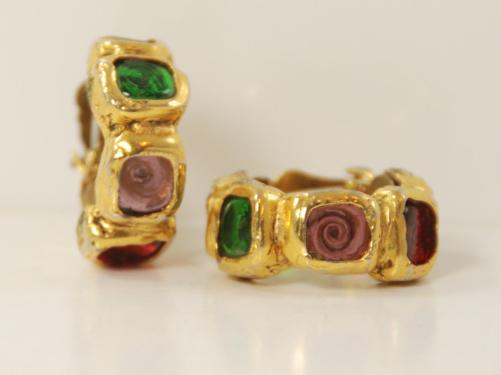 1970s-80s Chanel Hoop Gripoix Earrings In Excellent Condition In New York, NY