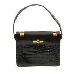 Mid-Century Black Crocodile & Lucite Handbag