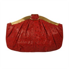 1970s Judith Leiber Red Ostrich Handbag