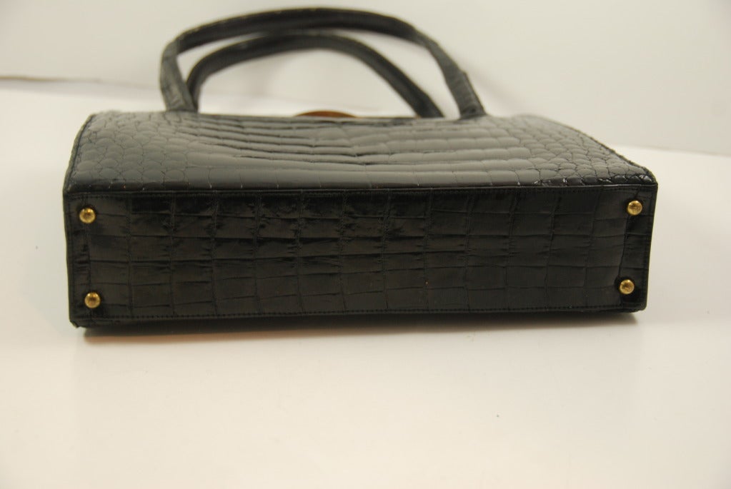 Black 1960s Lucille de Paris Alligator Handbag