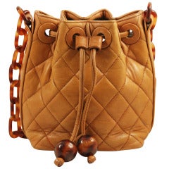 Vintage Chanel Tan Quilted Leather Bucket Bag