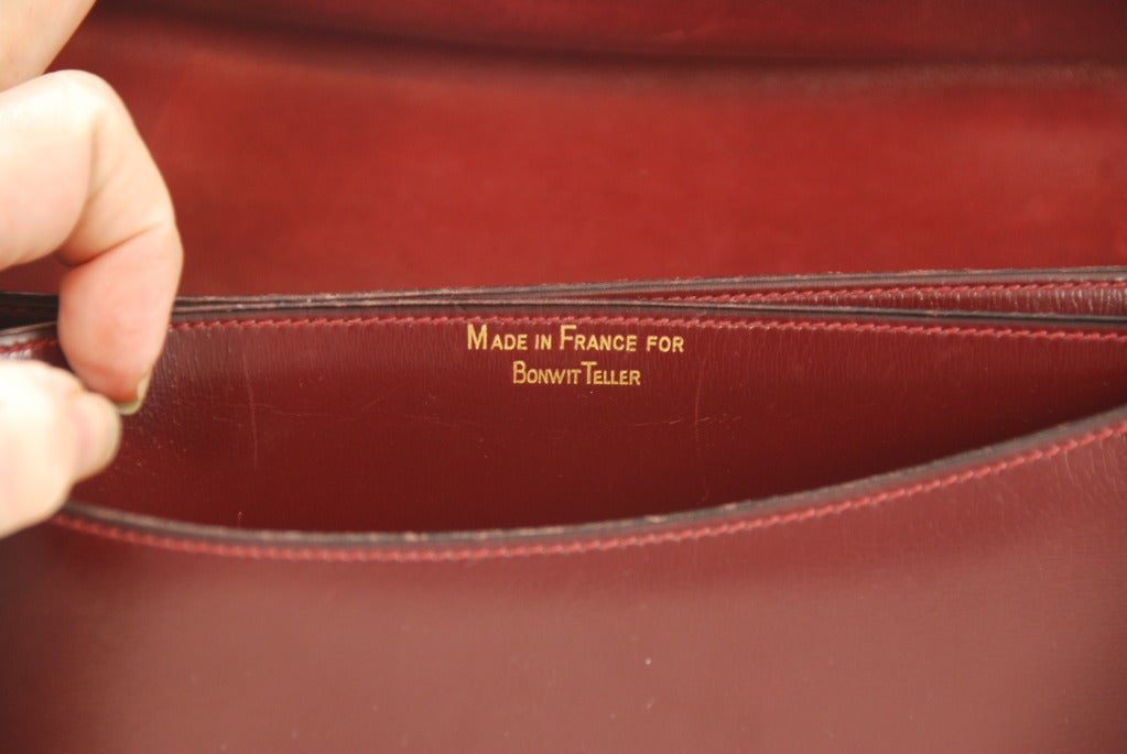Women's 1960s Vintage Hermes Oxblood Leather Handbag/Shoulder Bag