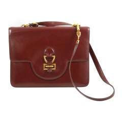 1960s Vintage Hermes Oxblood Leather Handbag/Shoulder Bag