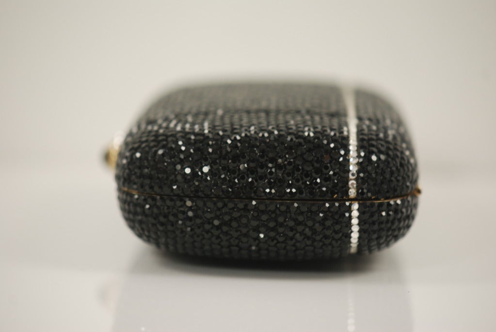1990s Judith Leiber Full Bead Black Rhinestone Minaudiere In Excellent Condition For Sale In New York, NY