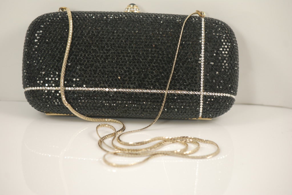 Women's 1990s Judith Leiber Full Bead Black Rhinestone Minaudiere For Sale