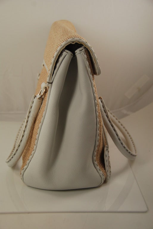 Women's Fendi Linda Selleria Bag in Leather and Woven Raffia