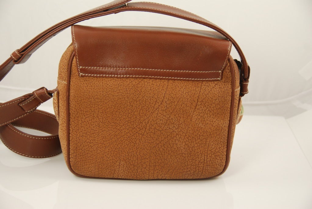 1990s Lladro Brown Leather Crossbody/Shoulder Bag with Ceramic Details In Excellent Condition In New York, NY