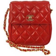 1980s Red Leather Chanel Quilted Flap Shoulder Bag